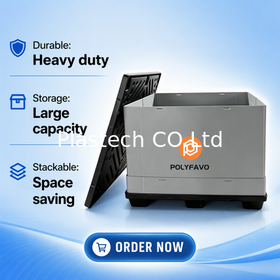  Collapsible Pallet Box Custom Color Logo, Panel Thickness 10mm 12mm, Stackable Foldable Bulk Box with Lid and Base