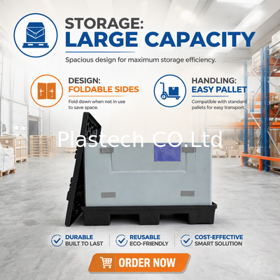  Plastic Pallet Box 1200x1000, Collapsible Plastic Containers 1200x1000 Foldable Crate, Plastic Box 48x40 Inches Custom Cutouts